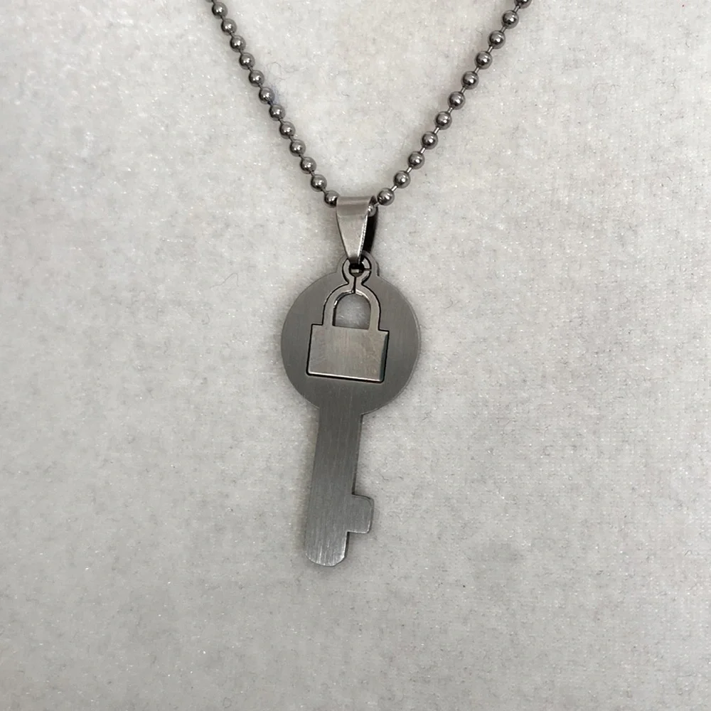 Silver Key to My Heart Necklace Minimalist Lock & Key Pendant Futuristic